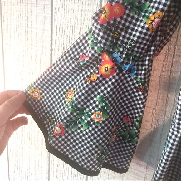 NWT BeBop Gingham Floral Strapless Dress - Picture 5 of 8